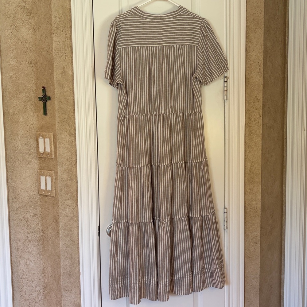 Cynthia Rowley Beige and White Striped Tiered Maxi Dress - Picture 5 of 10
